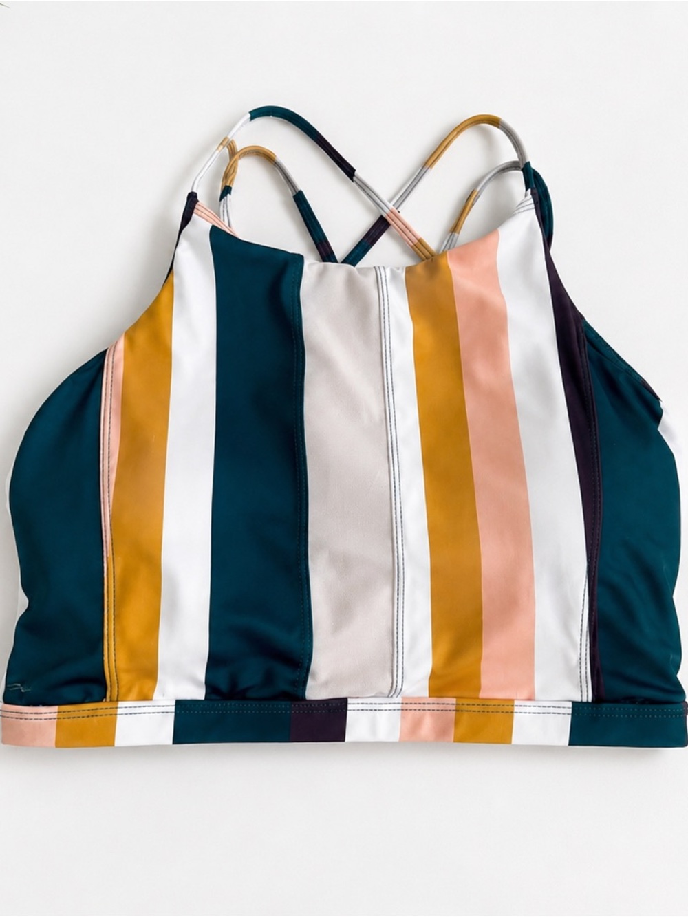 Striped Multi-Color High Neck Bikini Top – Women Swim